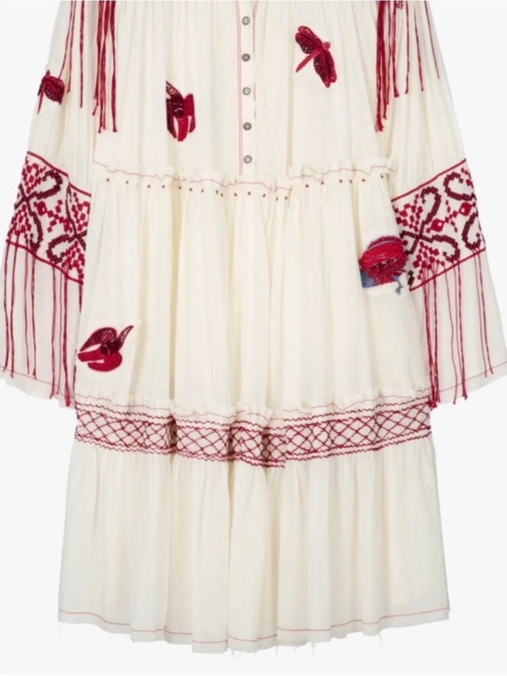 White Midi Dress with Red Embroidery